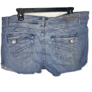 Vintage MUDD Micro Denim Jean Shorts Raw Hem Snap Pockets Womens Jr 13 Blue